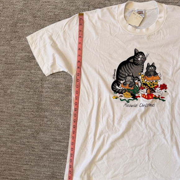 VTG 90s Y2k NWT B.Kliban Cat Crazy "Meowie Christmas"  White T-Shirt Mens Large - Picture 11 of 11